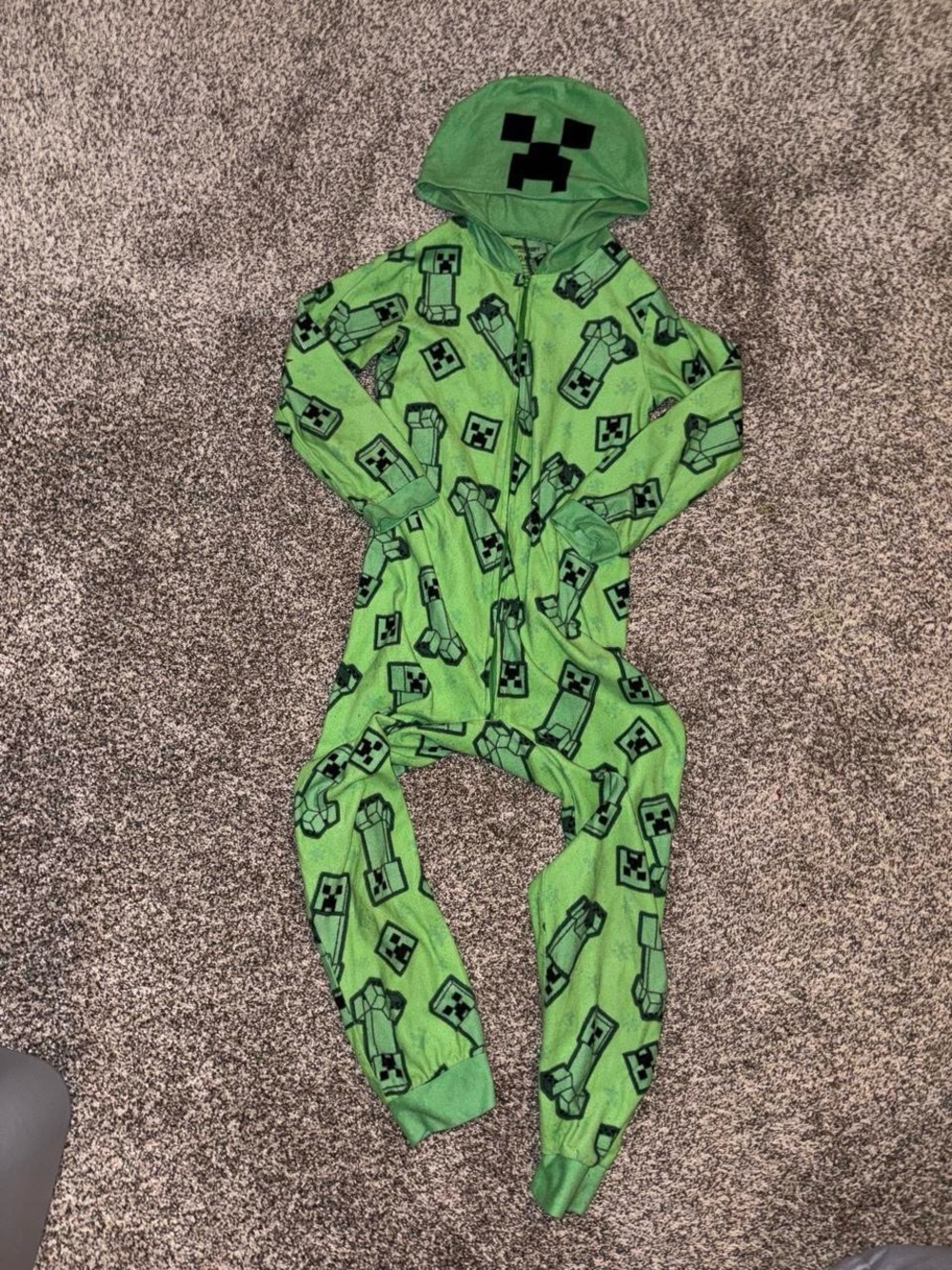 Green Hooded Creeper Print Kids One-Piece Footie Pajamas